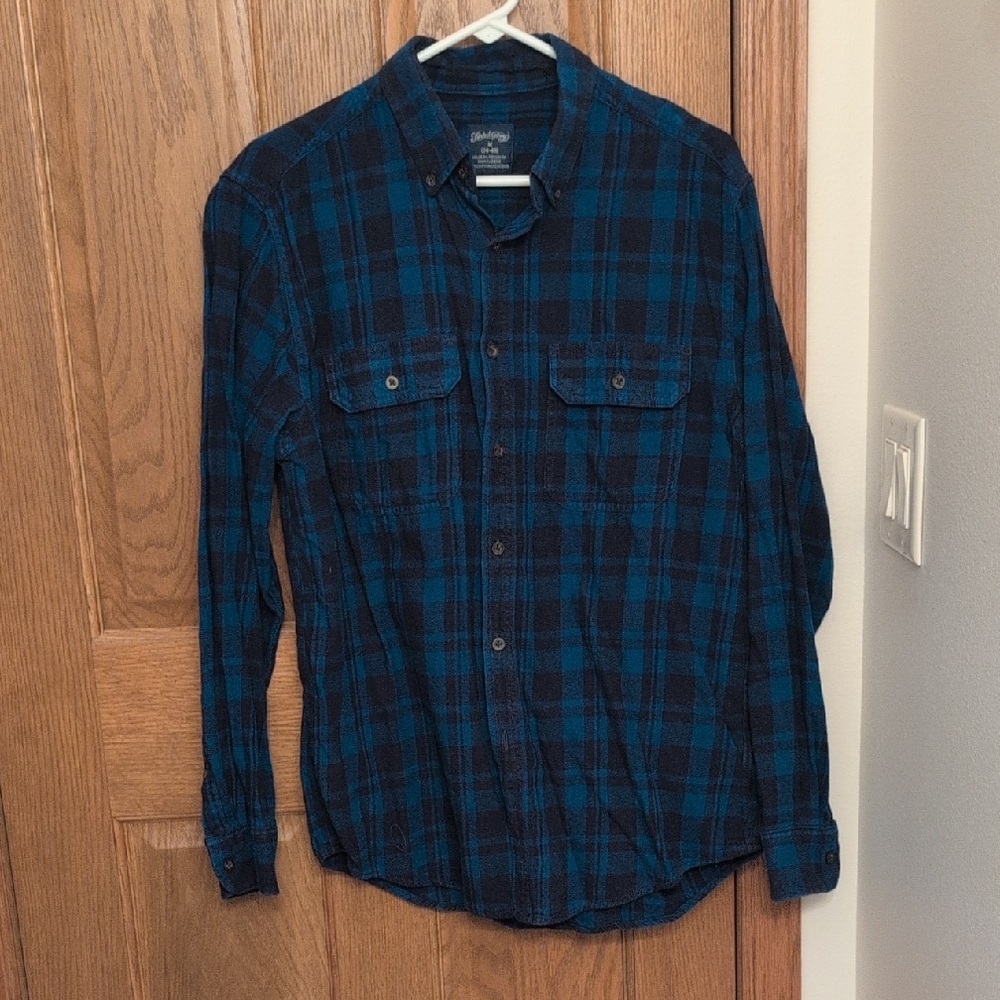 Faded Glory Casual Blue Plaid Button Down Shirt